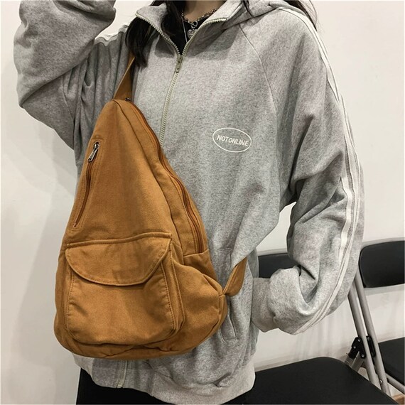 Minimalist Single Shoulder Backpack, Cotton Canvas Backpack, Crossbody Bag,  Outdoor Bag, Chest Bag, School Bag, 4 Colors Available - Etsy