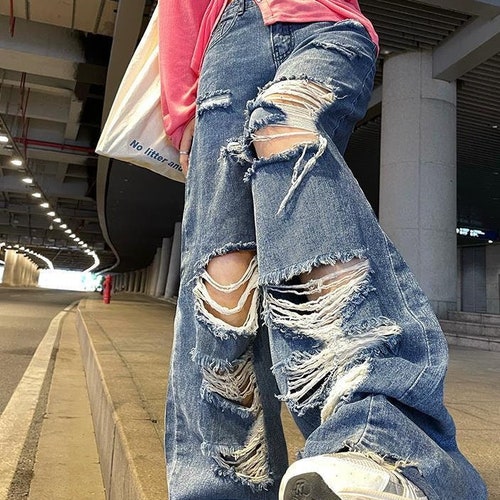 High Waist Ripped Jeans Distressed Jeans Baggy -