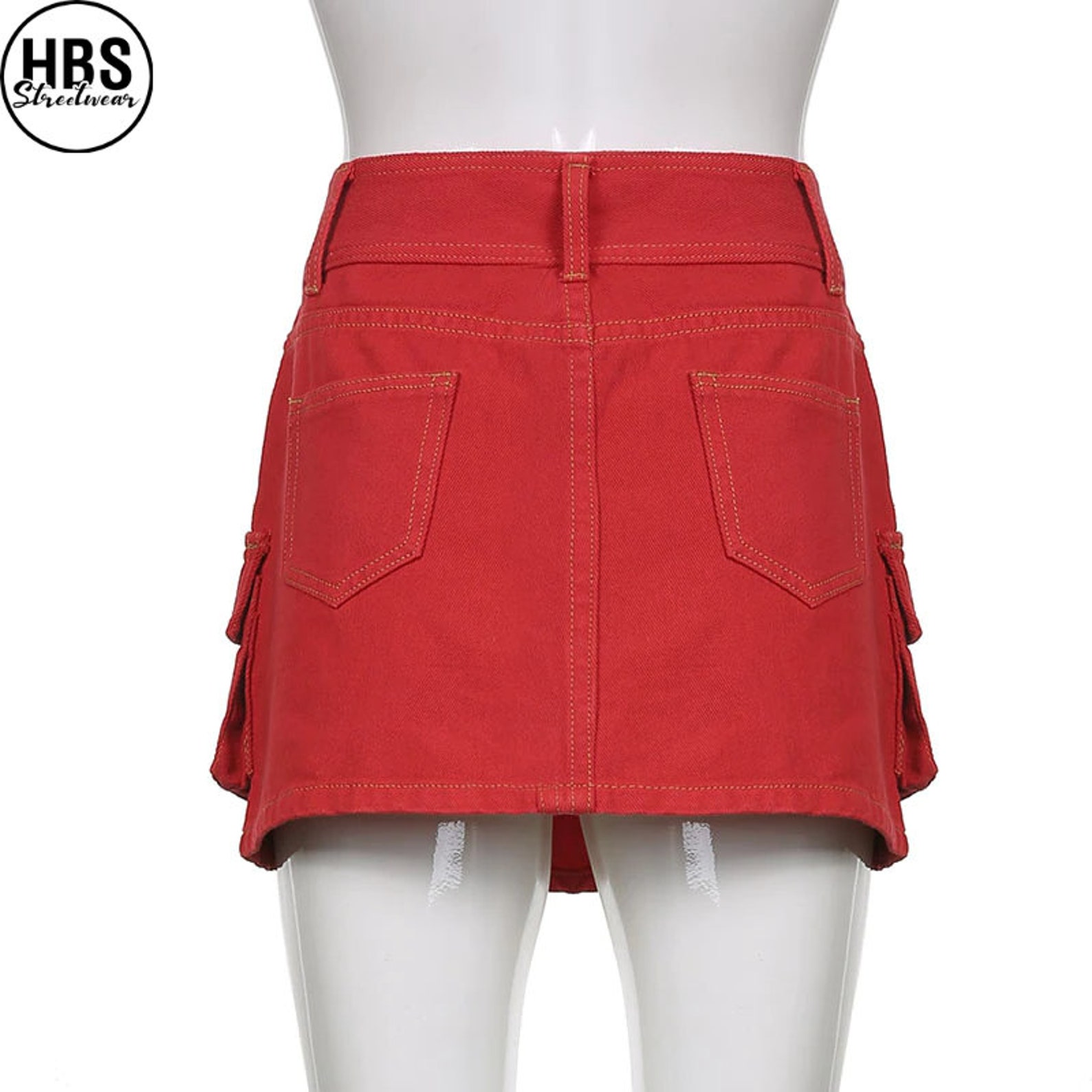 Red Denim Mini Skirt Pastel Goth Skirt Y2K Skirt Cargo Etsy