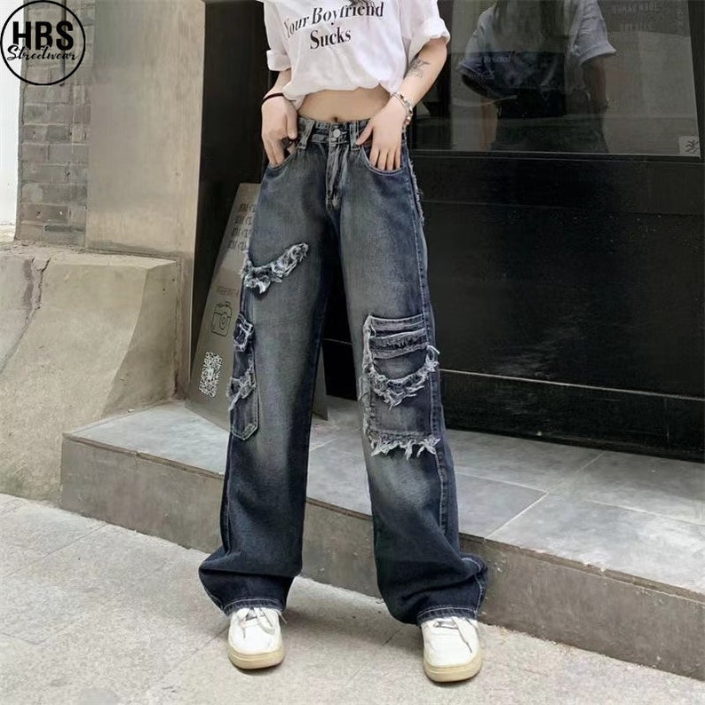 Vintage Y2K Streetwear Baggy Cargo Jeans Distressed Jeans - Etsy