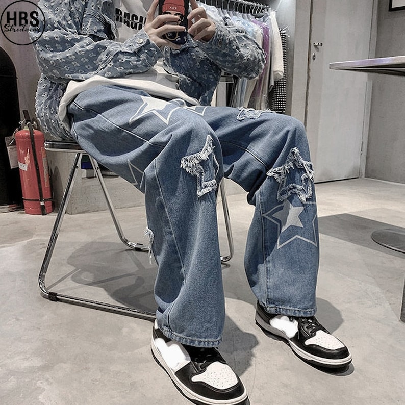 Y2K Denim Pants Streetwear Jeans Baggy Jeans Straight Etsy