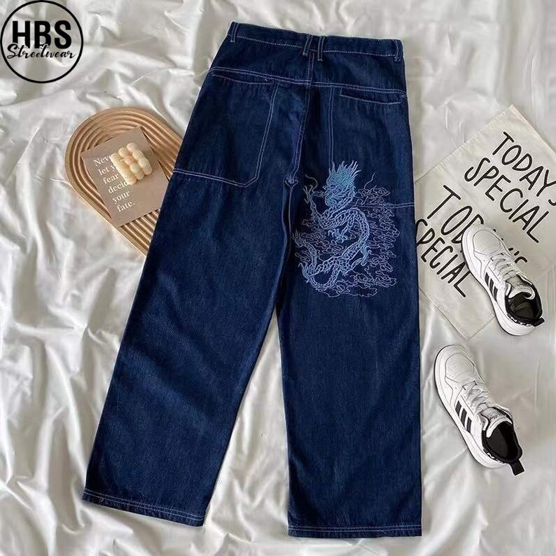 Retro Dragon Loose Jeans Vintage Baggy Jeans Women Wide - Etsy Canada