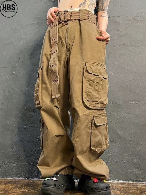 Khaki Vintage Work Cargo Jeans Baggy Jeans Women Low Rise - Etsy