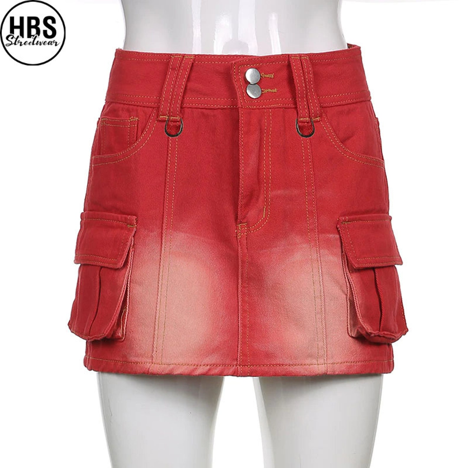 Red Denim Mini Skirt Pastel Goth Skirt Y2K Skirt Cargo Etsy