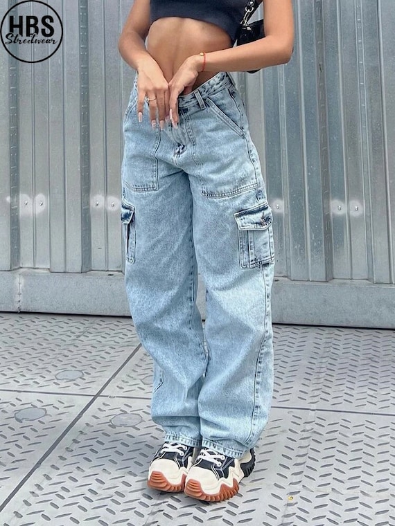 High Waist Baggy Cargo Jeans Baggy Jeans Women 90s Baggy - Etsy Canada