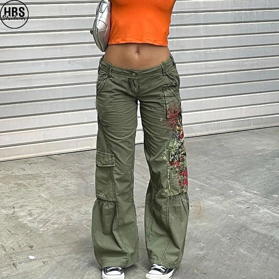 Green Retro Low Waist Cargo Denim Pants Baggy Jeans Women - Etsy