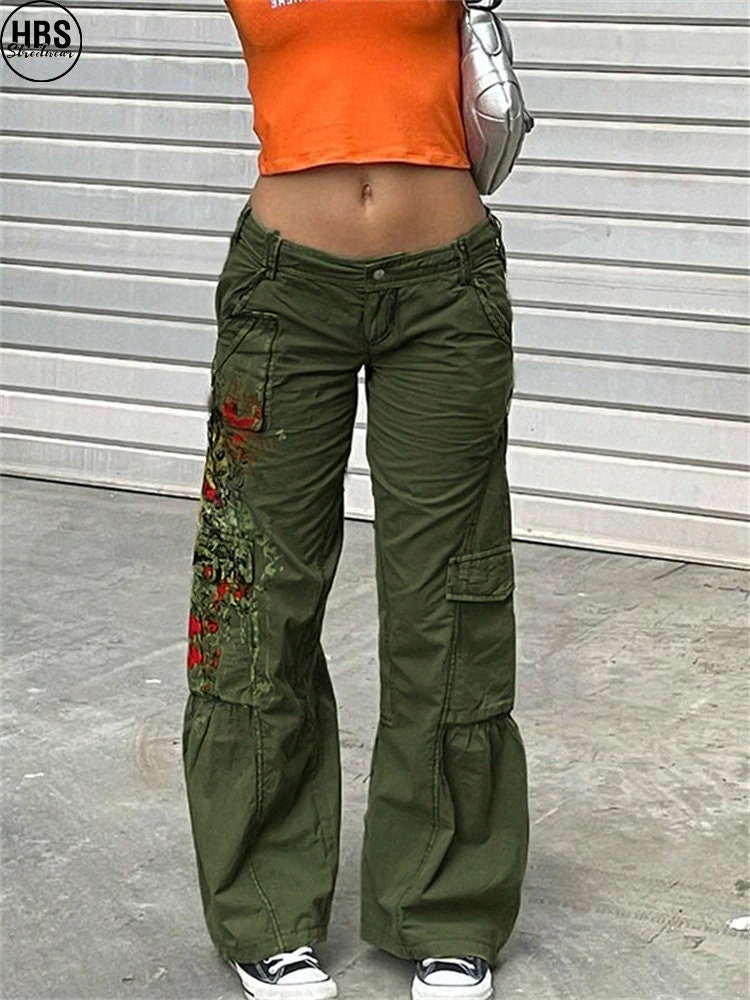 Green Retro Low Waist Cargo Denim Pants Baggy Jeans Women - Etsy