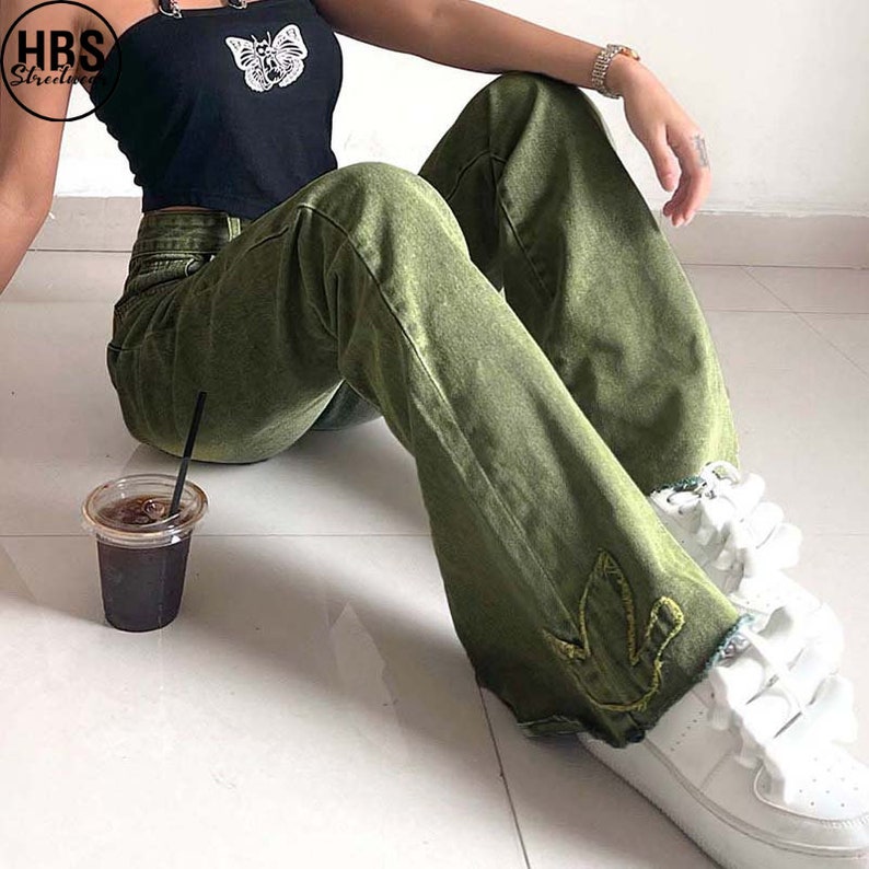 Forest Green Fairycore Baggy Jeans retro Jeans 90s Jeans Etsy UK