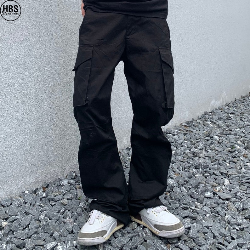Black Flared Cargo Pants Zipper Techwear Pants Y2K Cargo Etsy