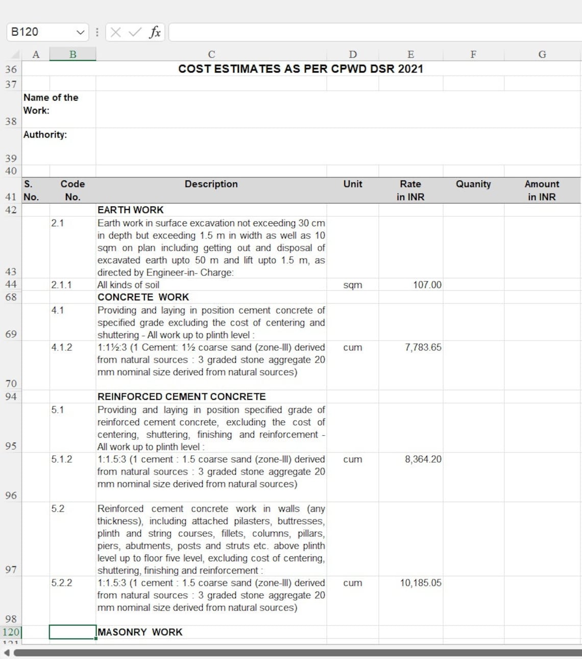 Preparation of Cost Estimates as per CPWD DSR 2021 Etsy