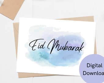 Eid Mubarak Greeting Card, Download Eid Cards, Eid Decoration, Eid Card Printable, Eid Card Digital Print, Eid Card Instant, Watercolor