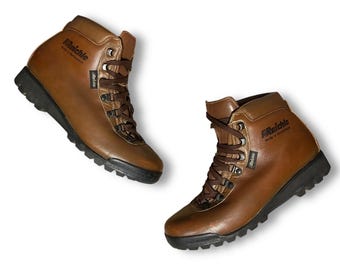 Botas de senderismo vintage Raichle de cuero marrón, fabricadas en Suiza, para mujer, talla 8