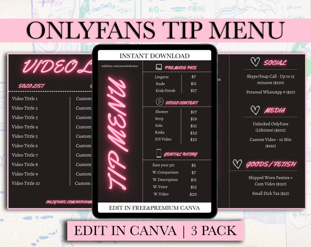 Onlyfans Tip Menu, Tip Menu Templates, Social Media Templates, Adult