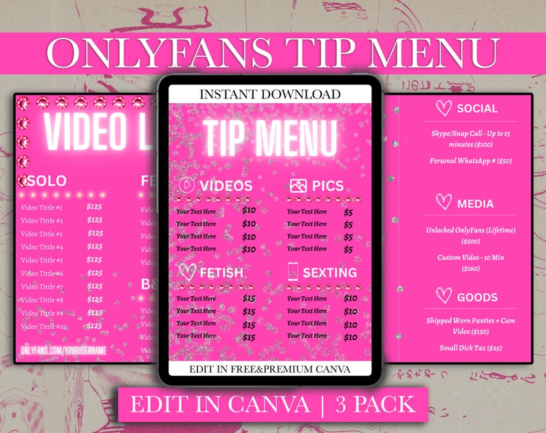 Onlyfans Tip Menu, Tip Menu Templates, Social Media Templates, Adult ...