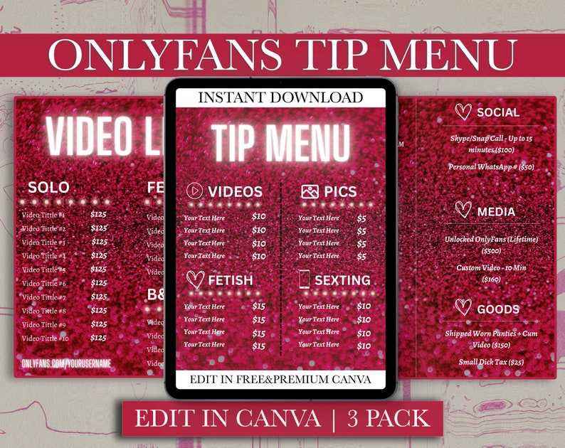 Onlyfans Tip Menus Canva, Tip Menu Templates, Social Media Templates ...