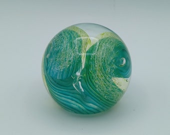 Caithness Teal Green "Aries" Art Glass Paperweight, Marked Bottom