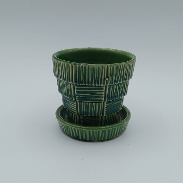 McCoy Green Basketweave Flower Pot