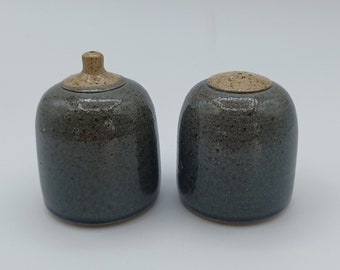Handcrafted Speckled Stoneware Pottery Salt and Pepper Shaker Set, Artist Signed