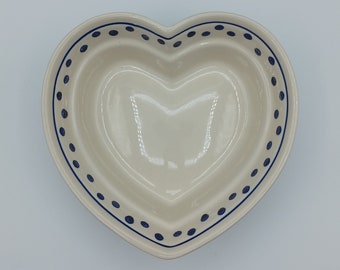 Boleslawiec Polish Pottery Heart Shaped Serving Dish, Blue Dot