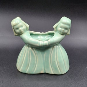 USA Pottery Mint Green &quot;Dancing Dutch Girls&quot; Planter/Vase