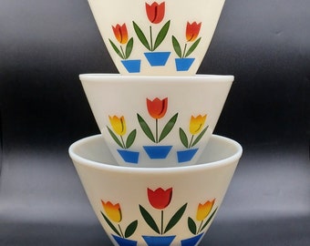 Vintage Fire King Tulip Bowl Set: Grease Jar, Salt & Pepper