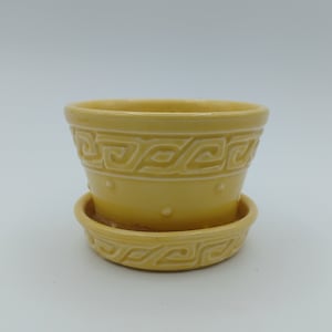 McCoy Yellow Greek Key and Dot Pottery Planter