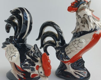 Ceramic Rooster Figurines, Vintage Rooster Decor