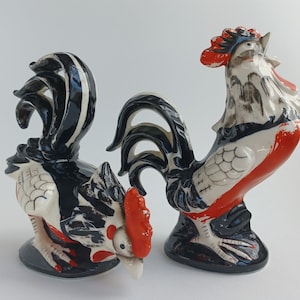 Ceramic Rooster Figurines, Vintage Rooster Decor