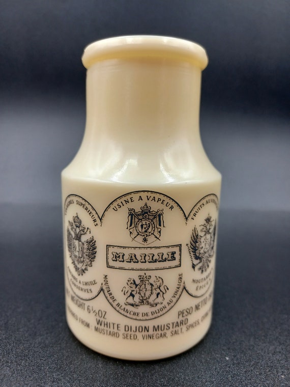 Maille White Dijon Mustard Custard Milk Glass Bottle Made in