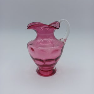 Fenton Cranberry Optic Coin Dot Crimped Edge Glass Pitcher/Vase