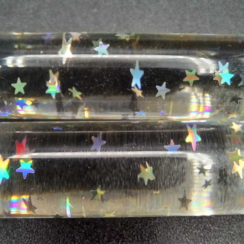 Vintage Nachtmann 10 Clear Lucite Candlesticks With Silver Stars, Pair