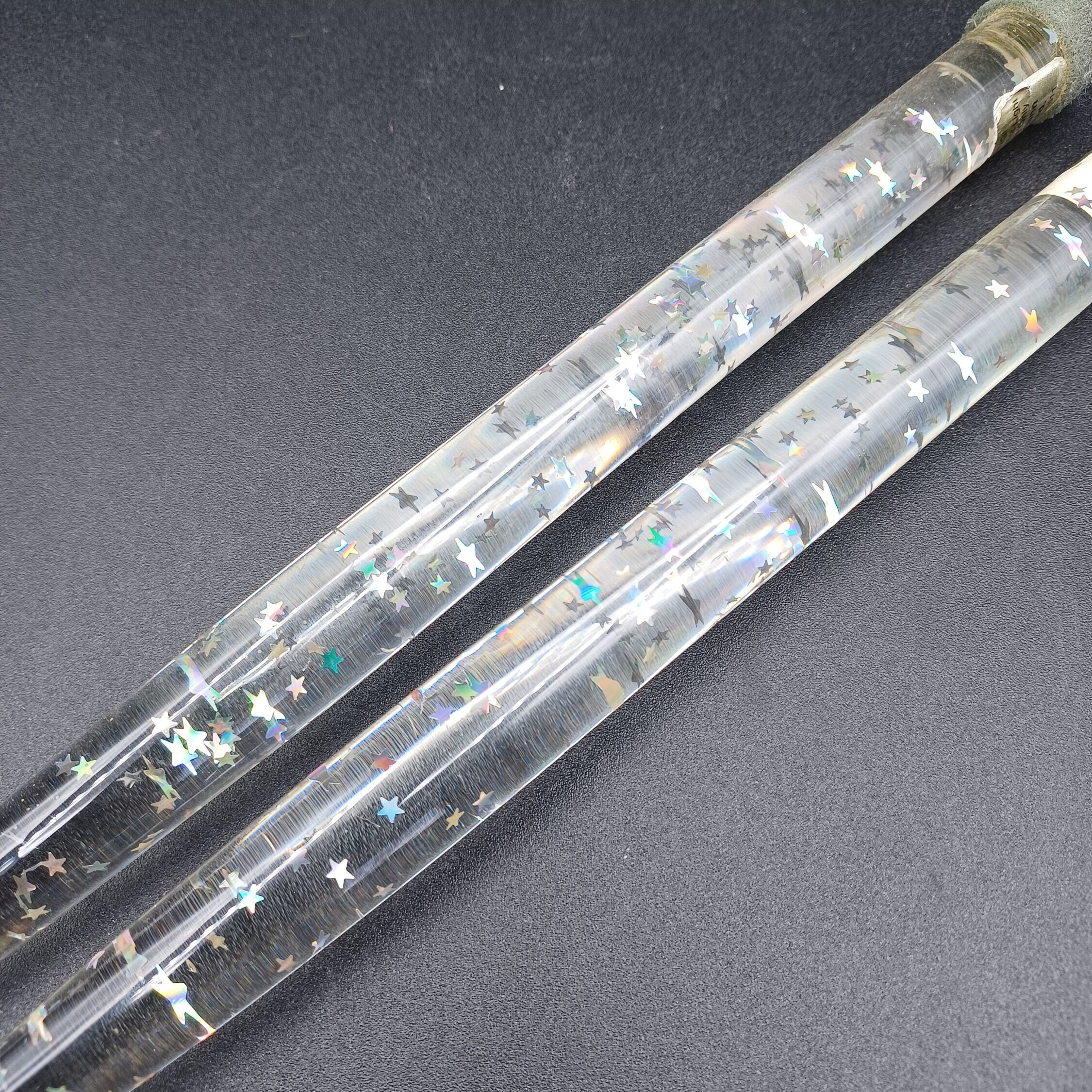 Vintage Nachtmann 10 Clear Lucite Candlesticks With Silver Stars, Pair