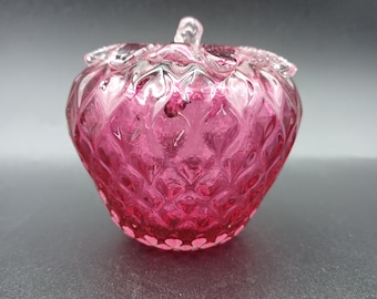 Vintage Rossi Hand Blown Cranberry Art Glass Strawberry Paperweight