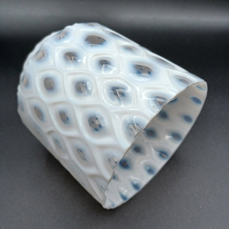 White Opalescent Diamond Optic Art Glass Vase Etsy