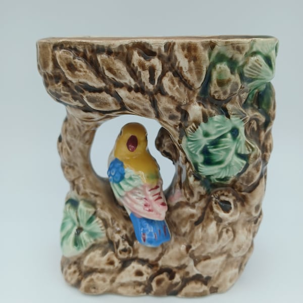 Hand Painted Bud Vase, Bird In Tree, Florart Japan