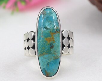 Elegant 925 Sterling Silver Gemstone Ring Blue Boulder Turquoise Ring Turquoise Jewelry Oval Turquoise Ring For Women Gift For Mother