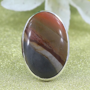 Natural Polychrome Jasper Ring || Polychrome Jasper || 925 Sterling Silver Ring || Oval Shape Ring || Statement Ring || Women Wedding Rings