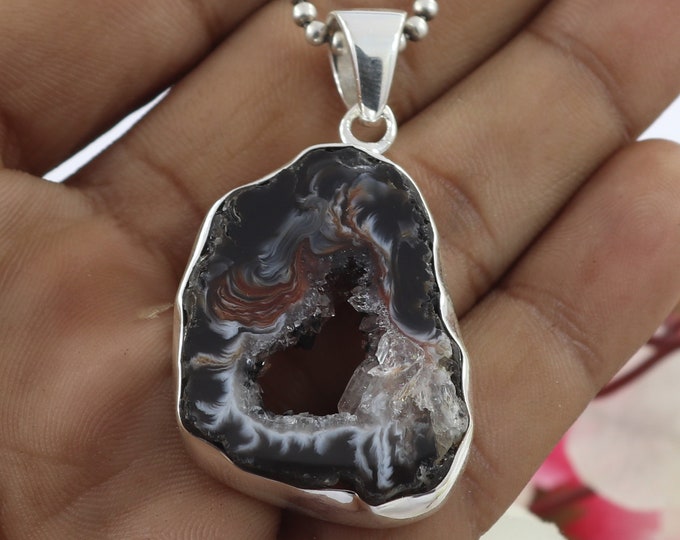 Oco Geode Slice Pendant Necklace Antique Silver Pendant 925 Sterling