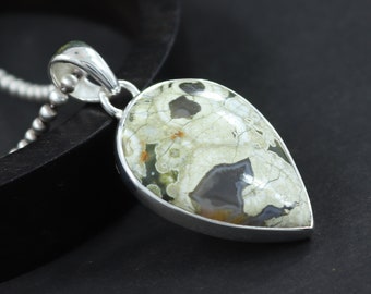 Green Rain Forest Jasper Pendant Necklace 925 Sterling Silver Pear Pendants Handmade Pendant Layered Necklaces Necklaces For Women