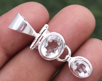 Natural Crystal Quartz Pendant, 925 Sterling Silver Pendant, Handmade Pendant, Clear Crystal Quartz Pendant, Faceted Gemstone Pendant Gifts