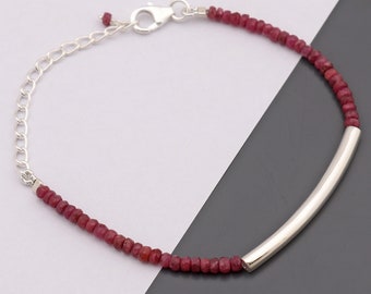 Pulsera minimalista de cuentas de granate rojo / pulsera con cuentas de granate / pulsera de plata 925 / regalo personalizado / pulsera delicada / regalos de cumpleaños