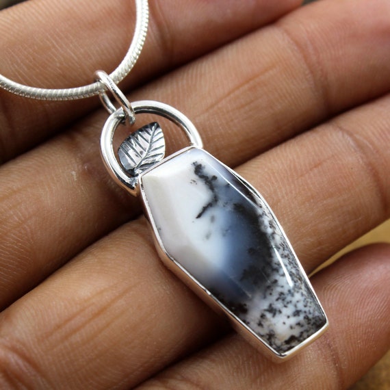 Dendrite Opal Coffin Pendant in 925 Sterling Silver Gemstone