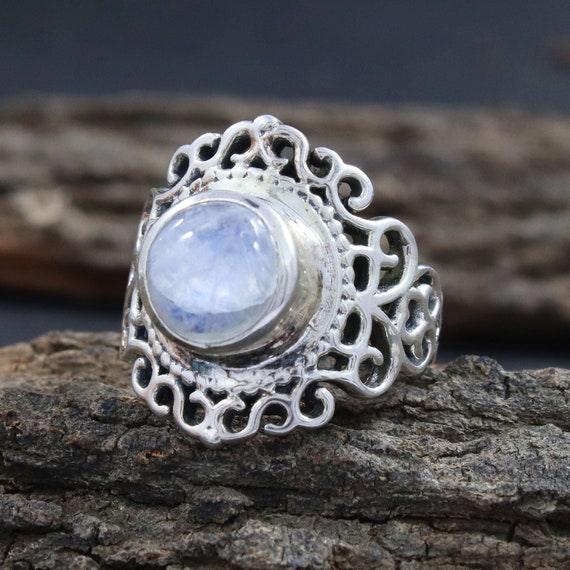 Rainbow Moonstone Mandala Ring moonstone Engagement Ring sterling