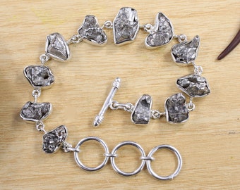 Best! Raw Meteorite Statement Bracelet Iron Meteorite Chain Link Bracelet Charms Silver Bracelet Women Vintage Bracelet Gift For Mother