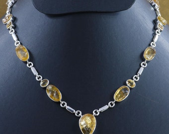 Best! Natural Rough Citrine Gemstone Necklace | 925 Silver Necklace | Citrine Birthstone Necklace | Choker Layered Necklace | Gift For Women