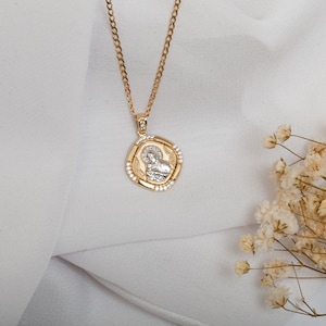 Constantine Coin Necklace, 14K, Solid Gold, ICXC NIKA, Christian Pendant, Baptism Gift, Layering Necklace, Gold Cross Charm, Handmade