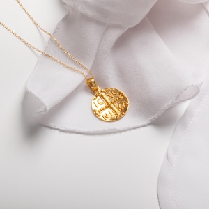 Christian Constantine Gold Coin Necklace, Baptism Gift, 925 Sterling Silver Gold Plated Disc Pendant, Holy Cross Coin Necklace. ICXC NIKA