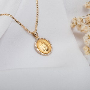 Constantine Coin Necklace, 14K, Solid Gold, ICXC NIKA, Christian Pendant, Baptism Gift, Layering Necklace, Gold Cross Charm, Handmade