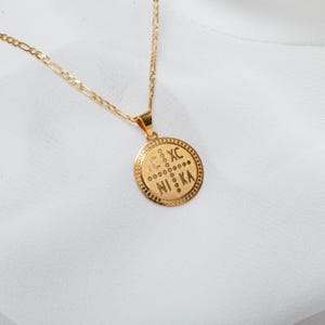 Constantine Coin Necklace, 14K, Gold Pendant, ICXC NIKA, Christian Pendant, Baptism Gift, Layering Necklace, Jesus Charm, Handmade