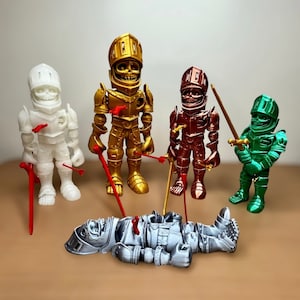 3D Printed Flexi Skeleton Knight with face shield, Articulated Skeleton Knight, Fidget Toy, Rainbow, Handmade Home Decoration, Desk Decor